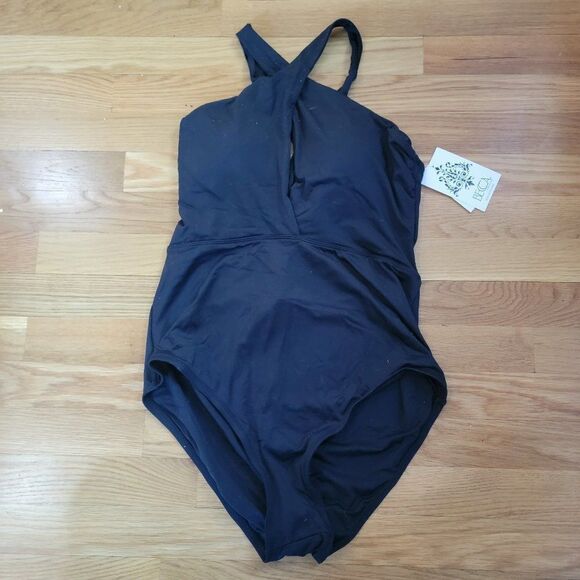 Becca by Rebecca Virtue Fine Line Tessa Crossover High Neck One-Piece Size small - Picture 3 of 15